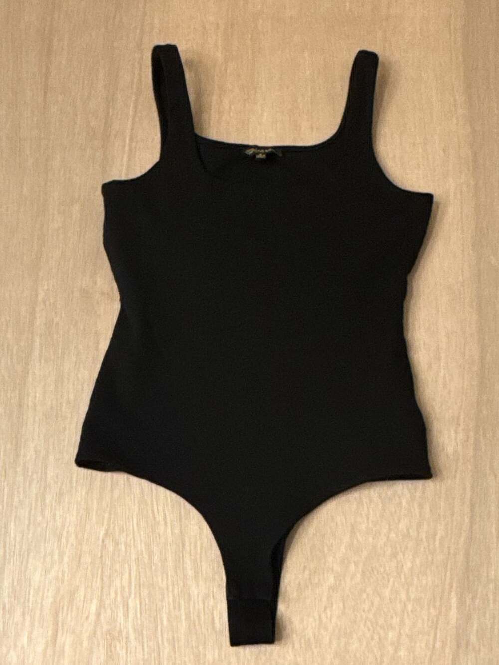 Shinestar 90’s Black Square Neck Thong Bodysuit Size S